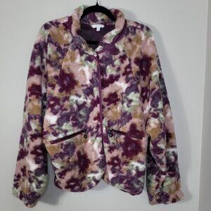 Johnny Was Calme Tie Dye Fleece Jacket Size XL Snap Button Pockets Boho Cozy